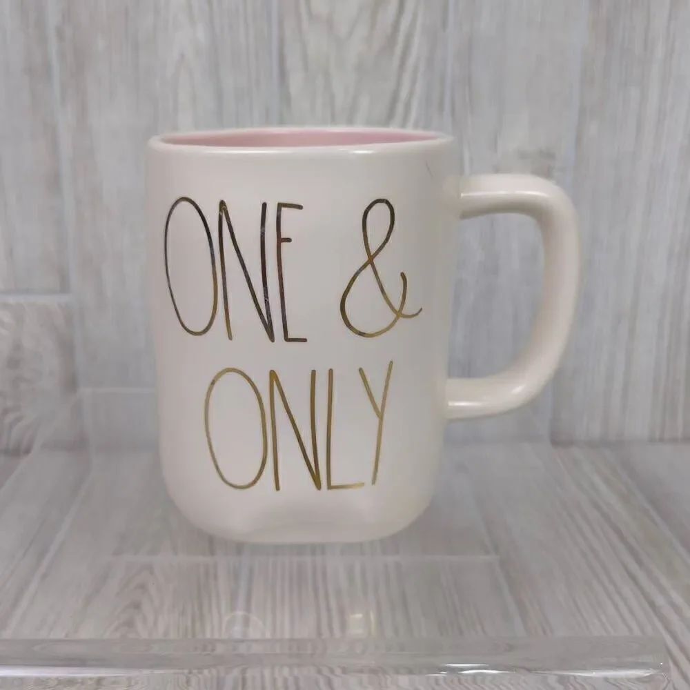 Rae Dunn Gold Leaf One and Only Artisan Collection Cream and Pink Mug Coffee Tea